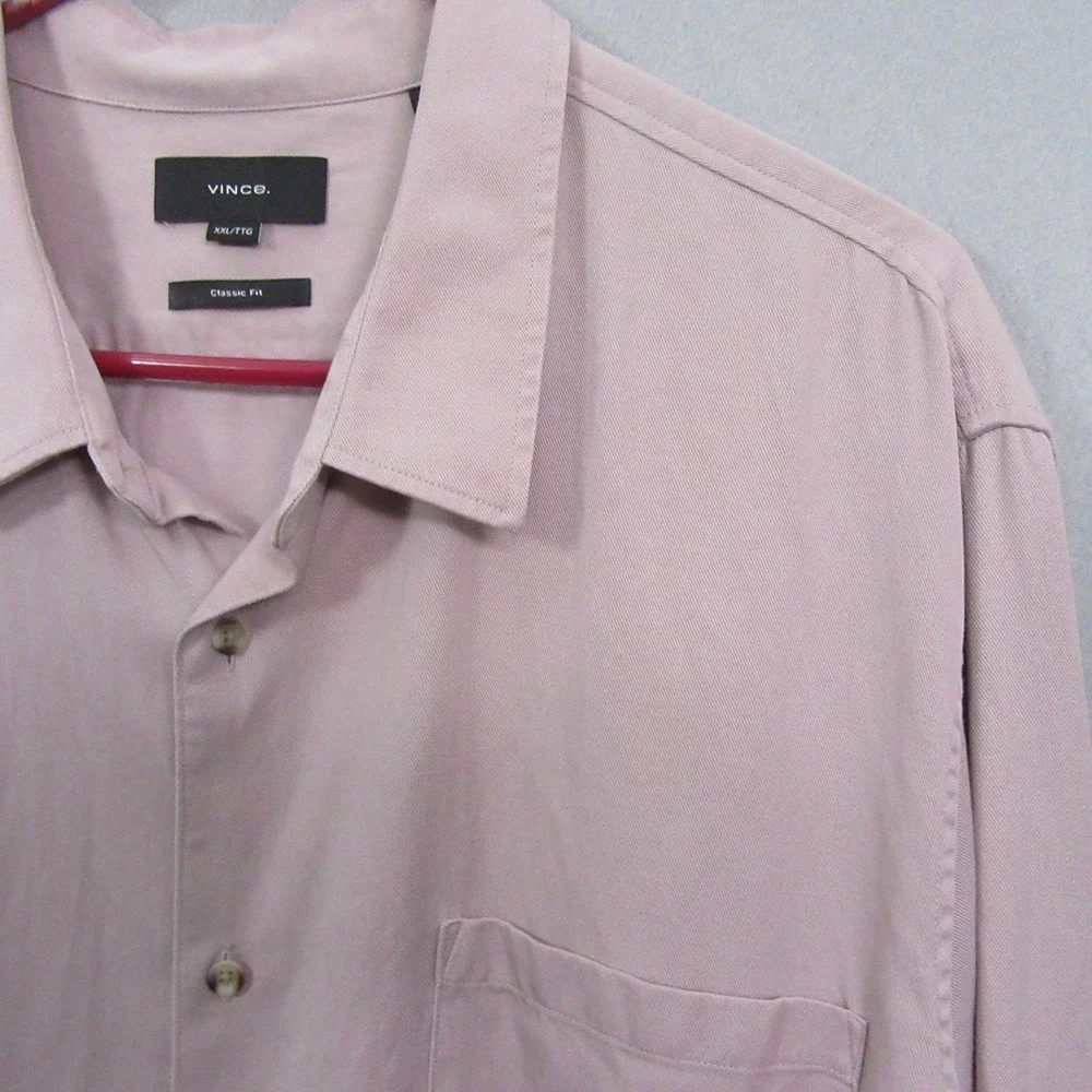 Vince Mens Button Up Dress Shirt 2XL Pink Classic Fit Stretch Long Sleeve‎